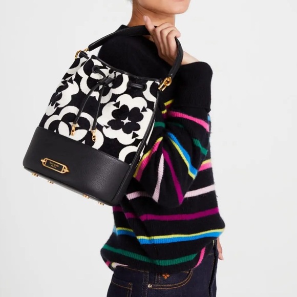 Kate Spade Flower Monogram Gramercy Chenille Medium Bucket Bag NWOT - Picture 3 of 7